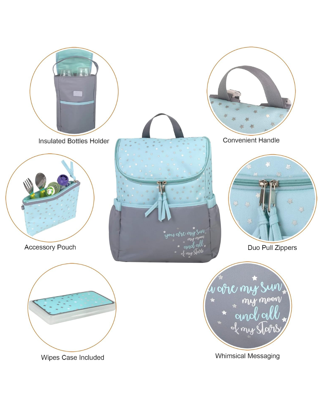 PAÑALERA BABY ESSENTIALS AZUL GRIS ESTRELLAS