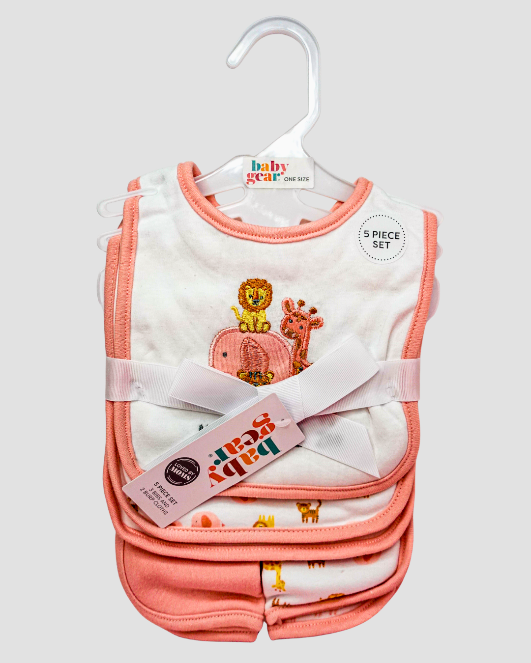 SET DE 3 BABEROS + 2 SALIVEROS EFELANTE ROSA