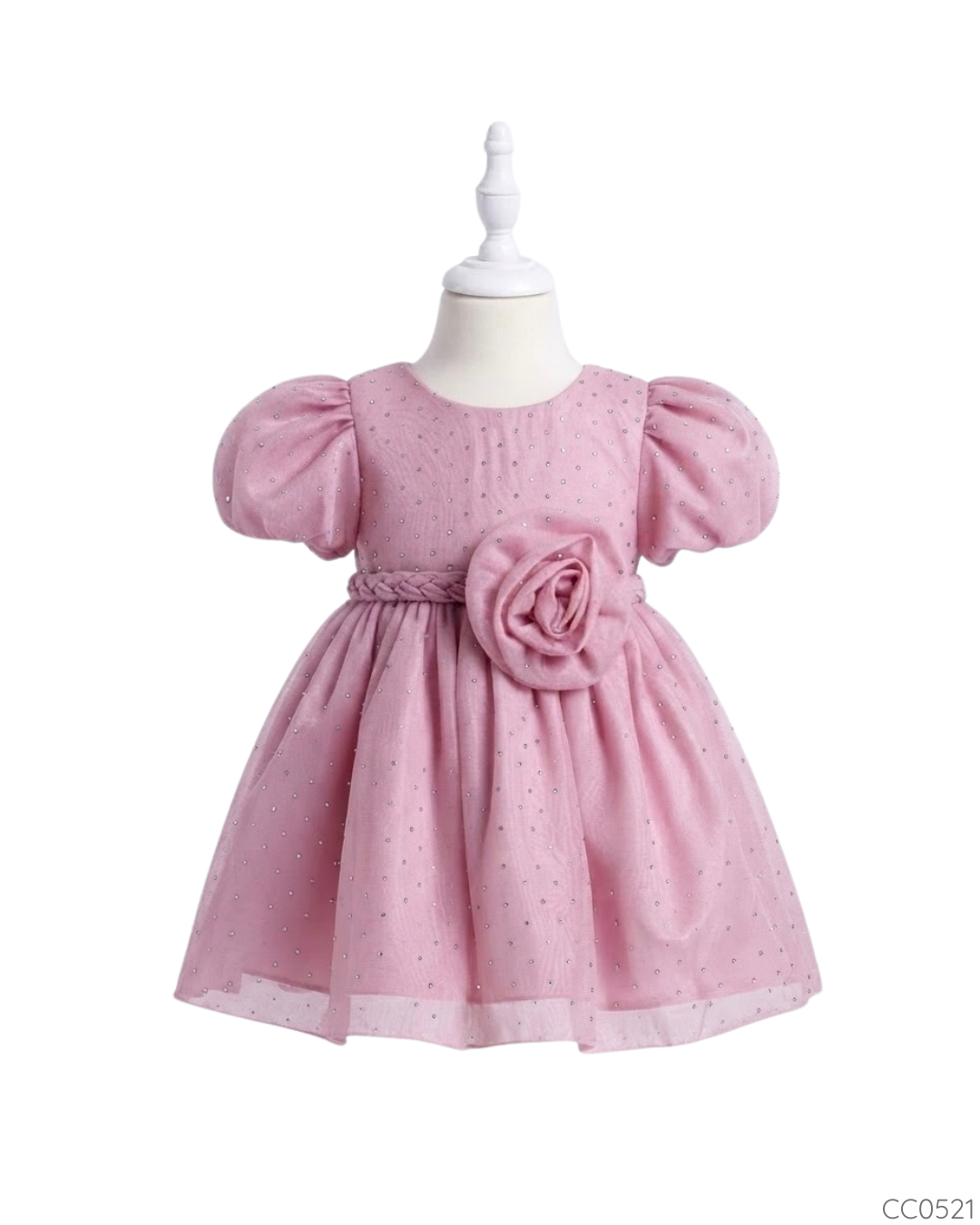 VESTIDO ELEGANTE ROSA FLOR CINTURA