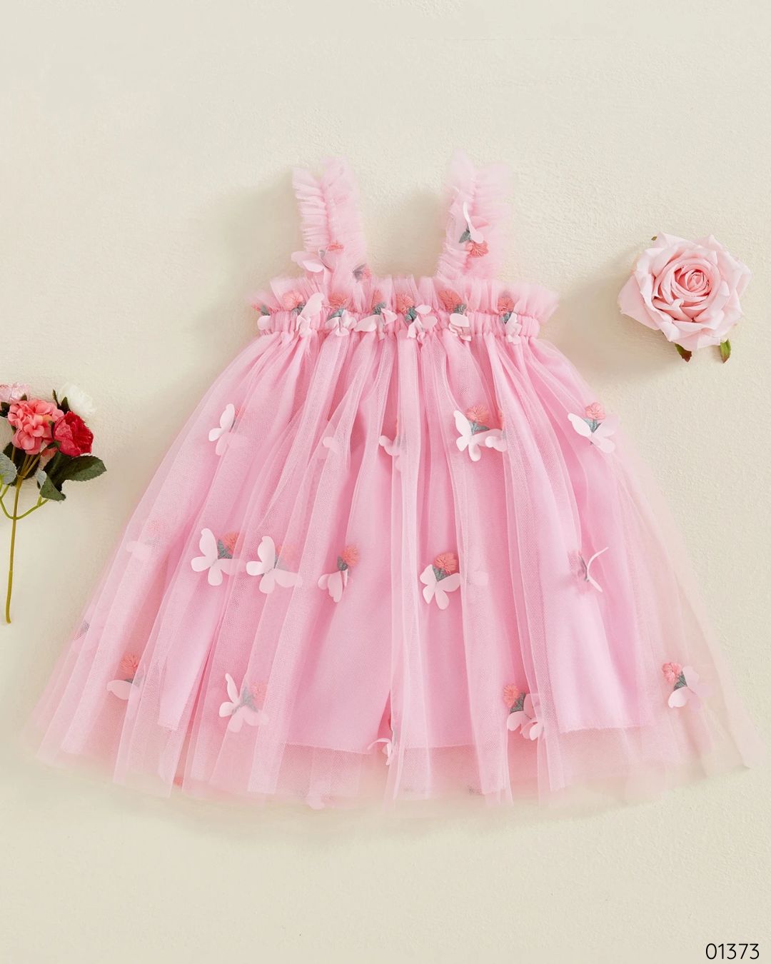 VESTIDO ROSADO TUL MARIPOSAS