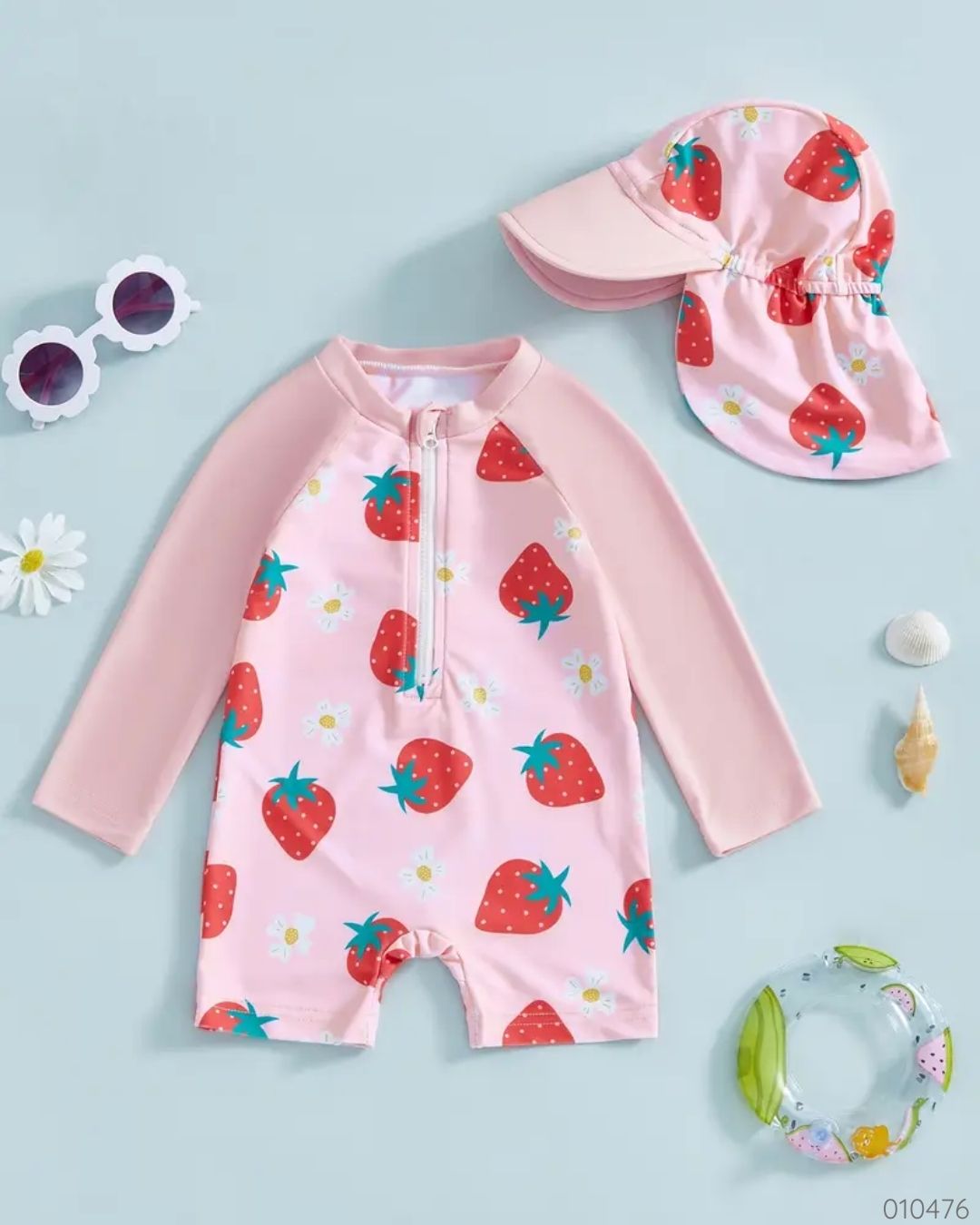 TRAJE DE BAÑO FRESAS 2PZS C/GORRO