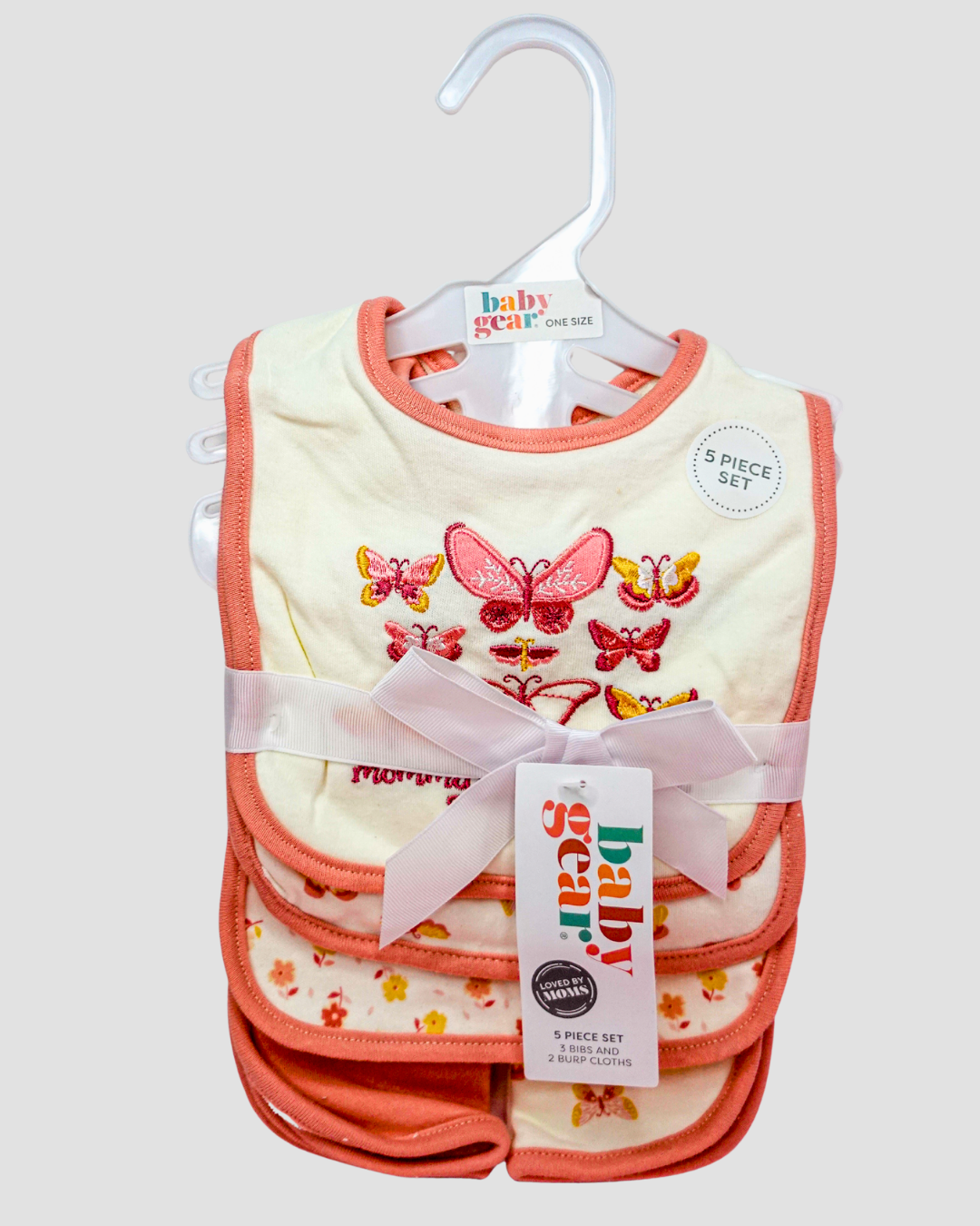 SET DE 3 BABEROS + 2 SALIVEROS MARIPOSA