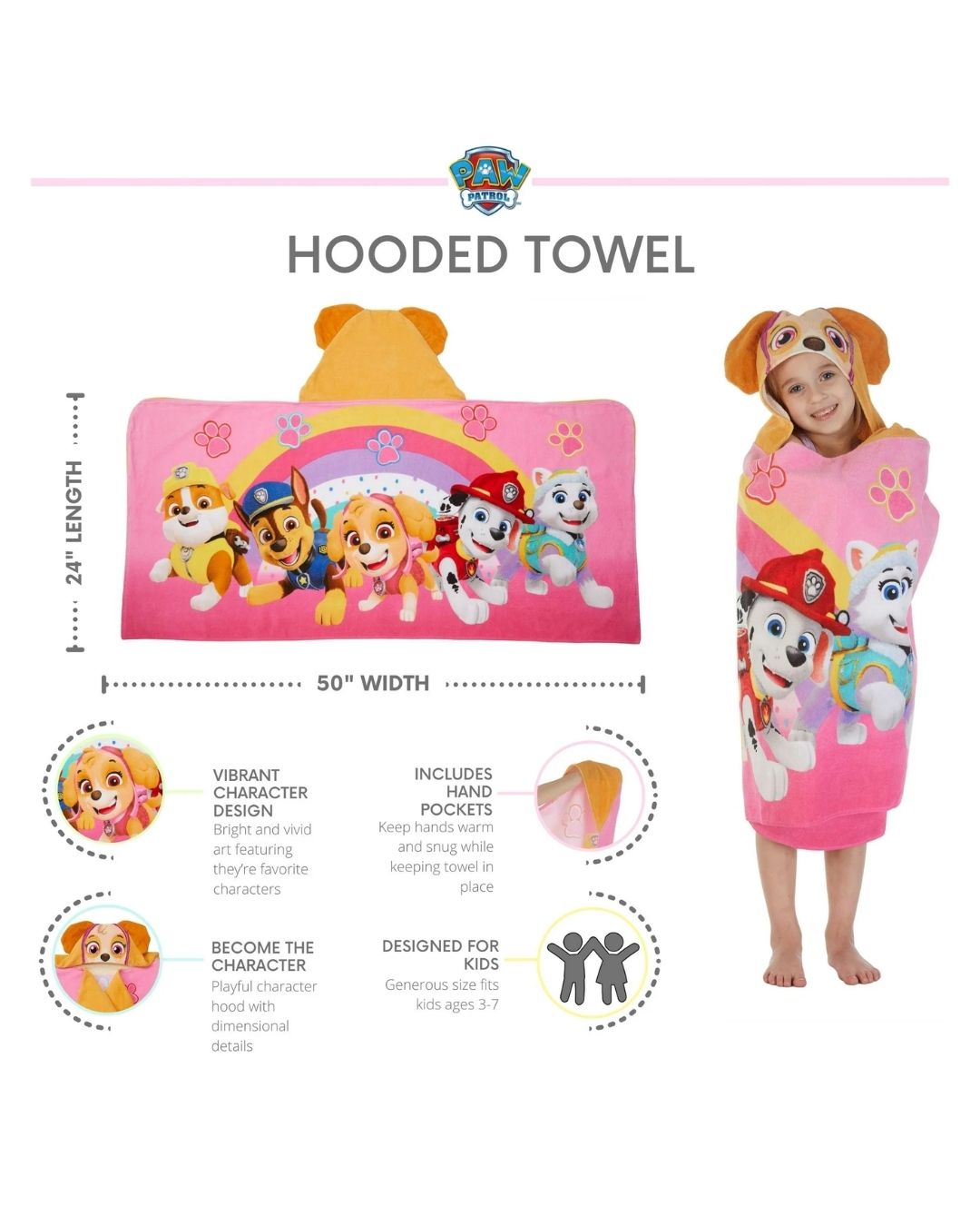 TOALLA CON CAPUCHA SKYE PAW PAT