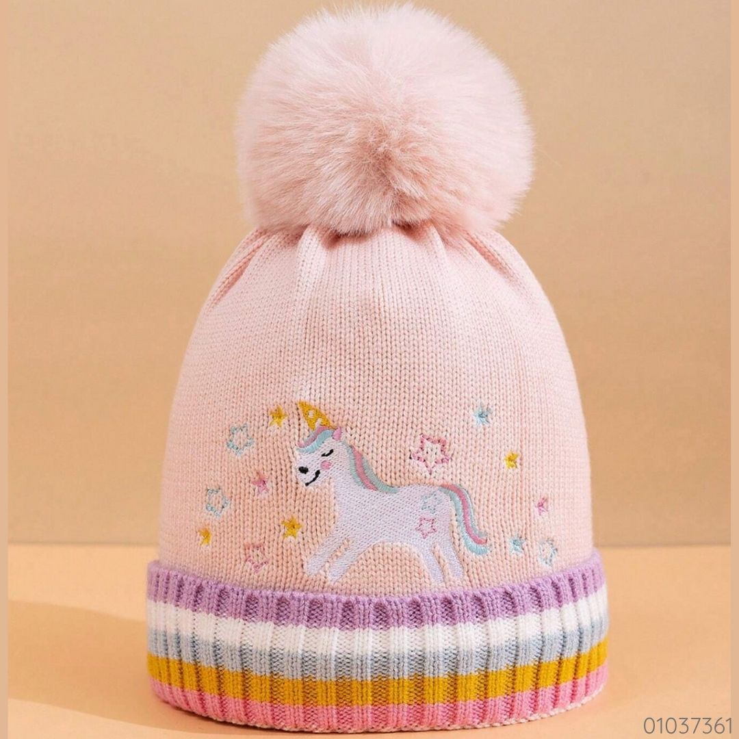 GORRO POMPON ROSA UNICORNIO