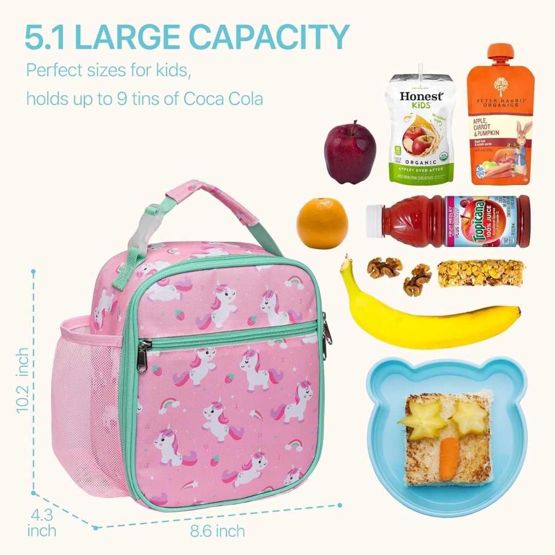 LONCHERA INSULADA UNICORNIO ROSA VERDE CAPACIDAD 5.1L MEDIDAS 10.2"x8.6"x4.3