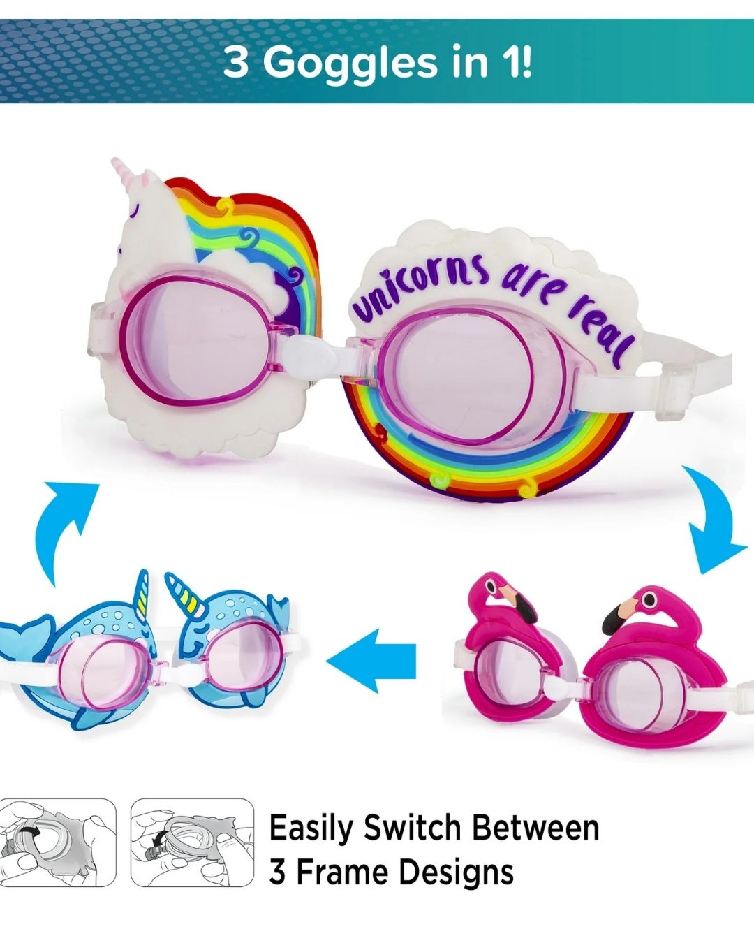 LENTES PARA AGUA ARCOIRIS UNICORNIO