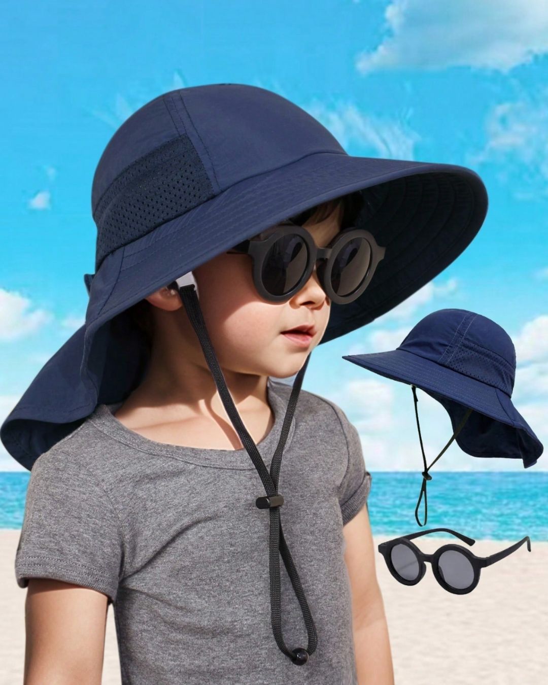 SOMBRERO AZUL CON LENTES