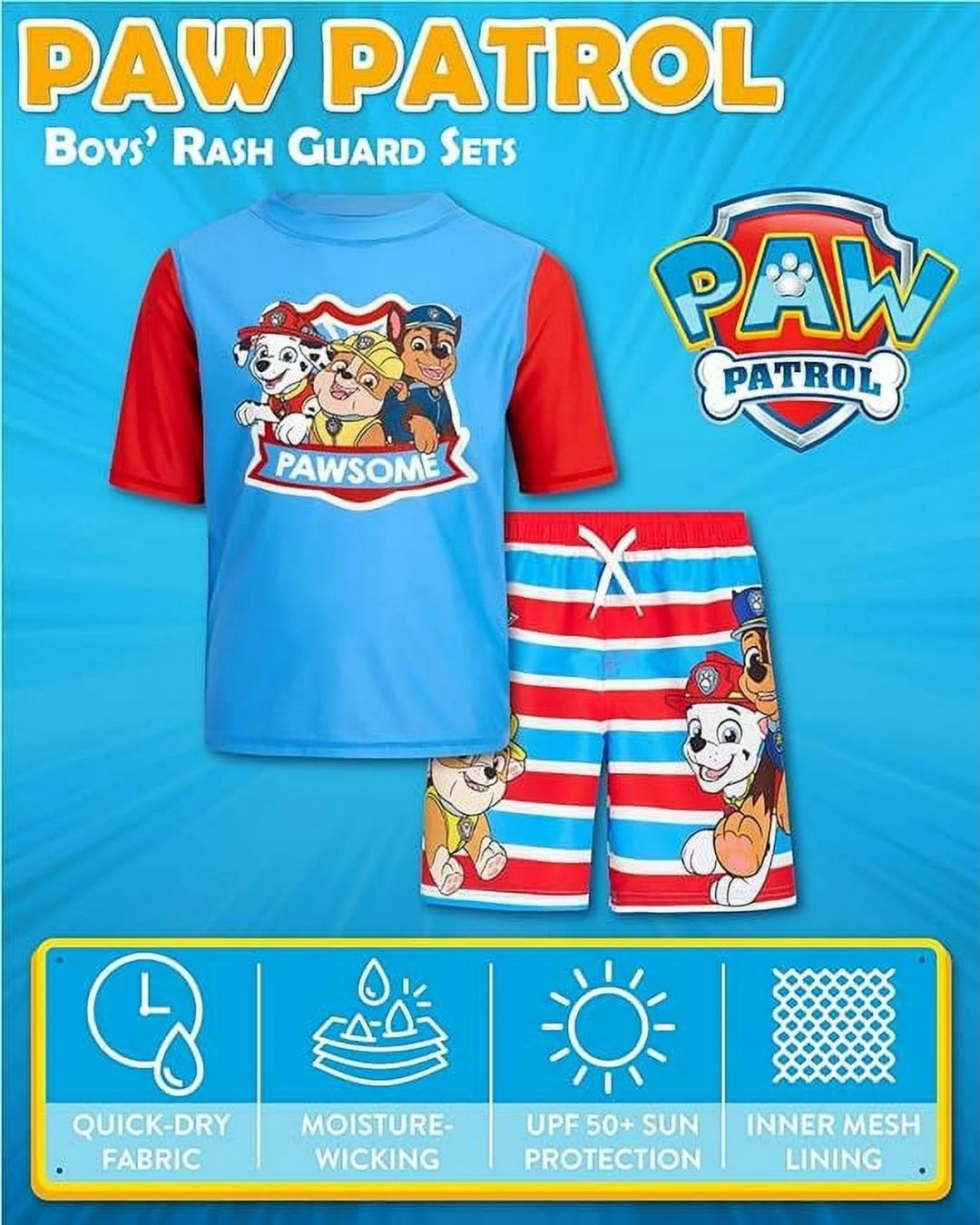 TRAJE DE BAÑO 2 PZS PAW PATROL ROJO AZUL UPF 50+