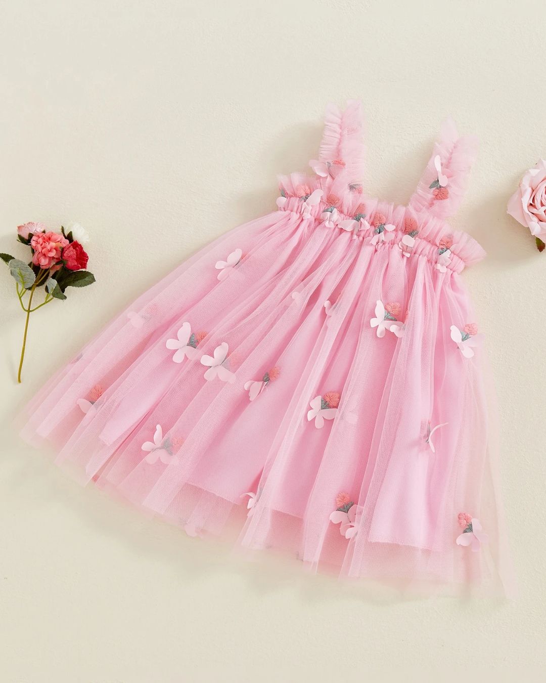 VESTIDO ROSADO TUL MARIPOSAS