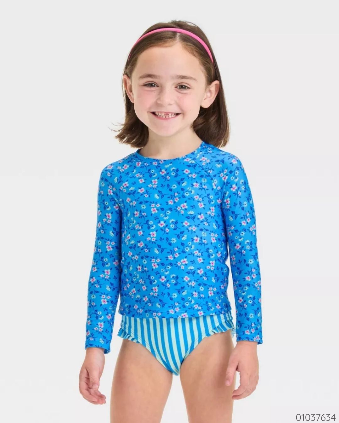 TRAJE DE BAÑO FLOREADO AZUL UPF 50+
