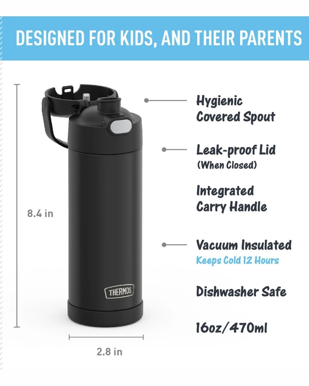 TERMO 16 OZ NEGRO ZAK