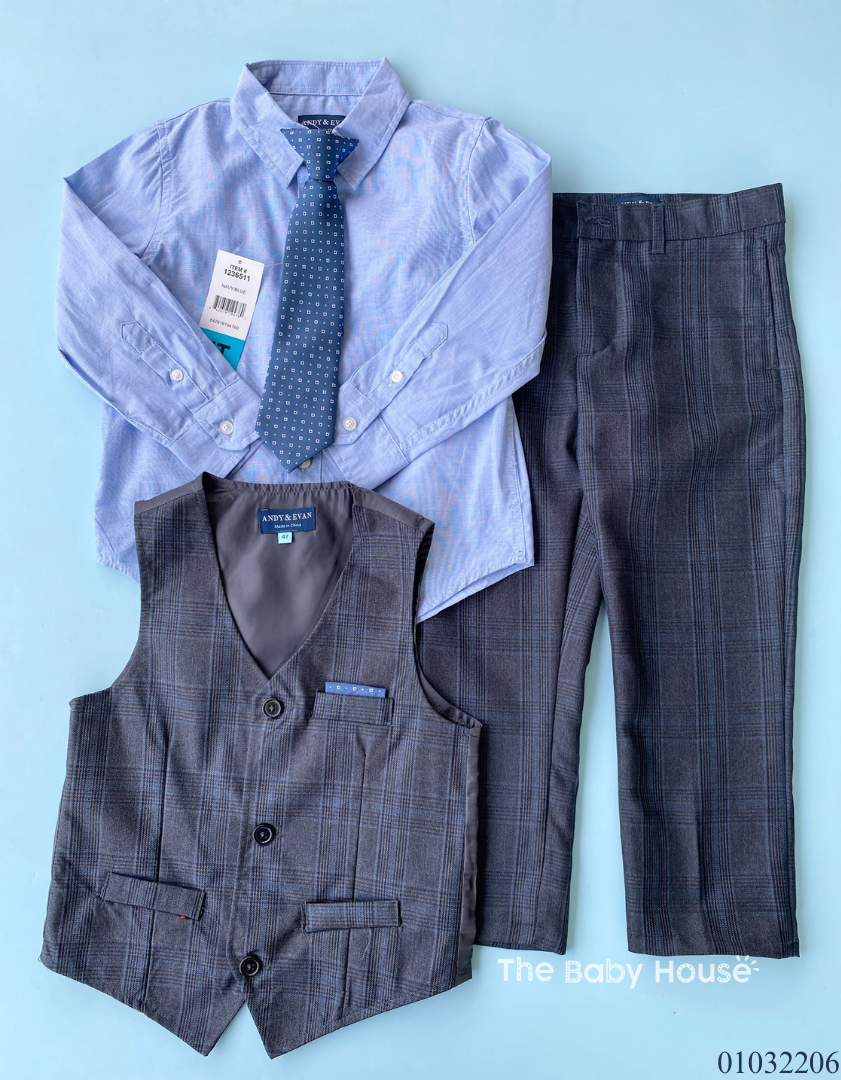 TRAJE FORMAL CHALECO Y CORBATA AZUL