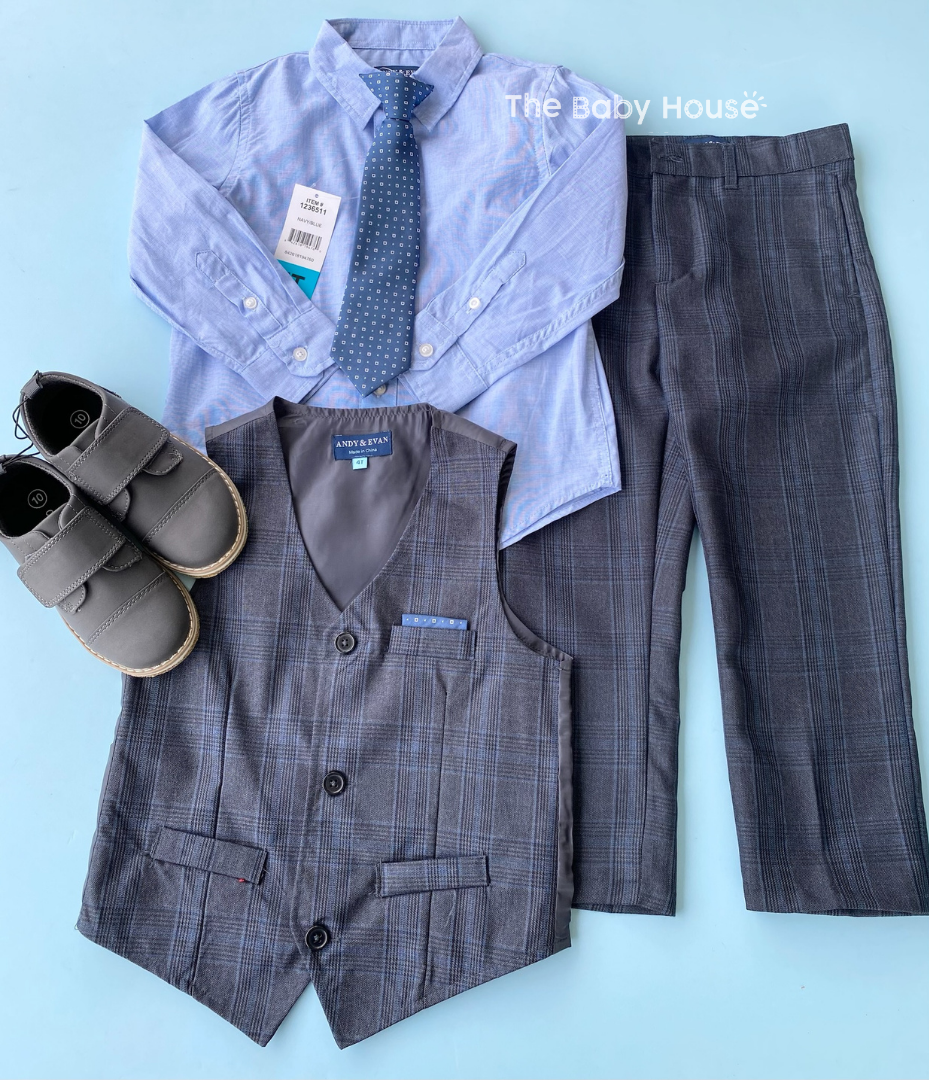 TRAJE FORMAL CHALECO Y CORBATA AZUL