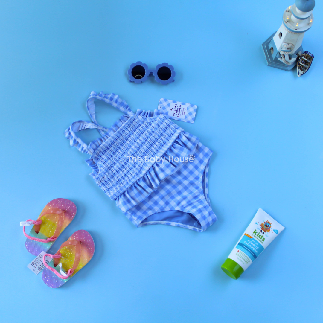 TRAJE BAÑO NIÑA 3PZS LENTES AZUL