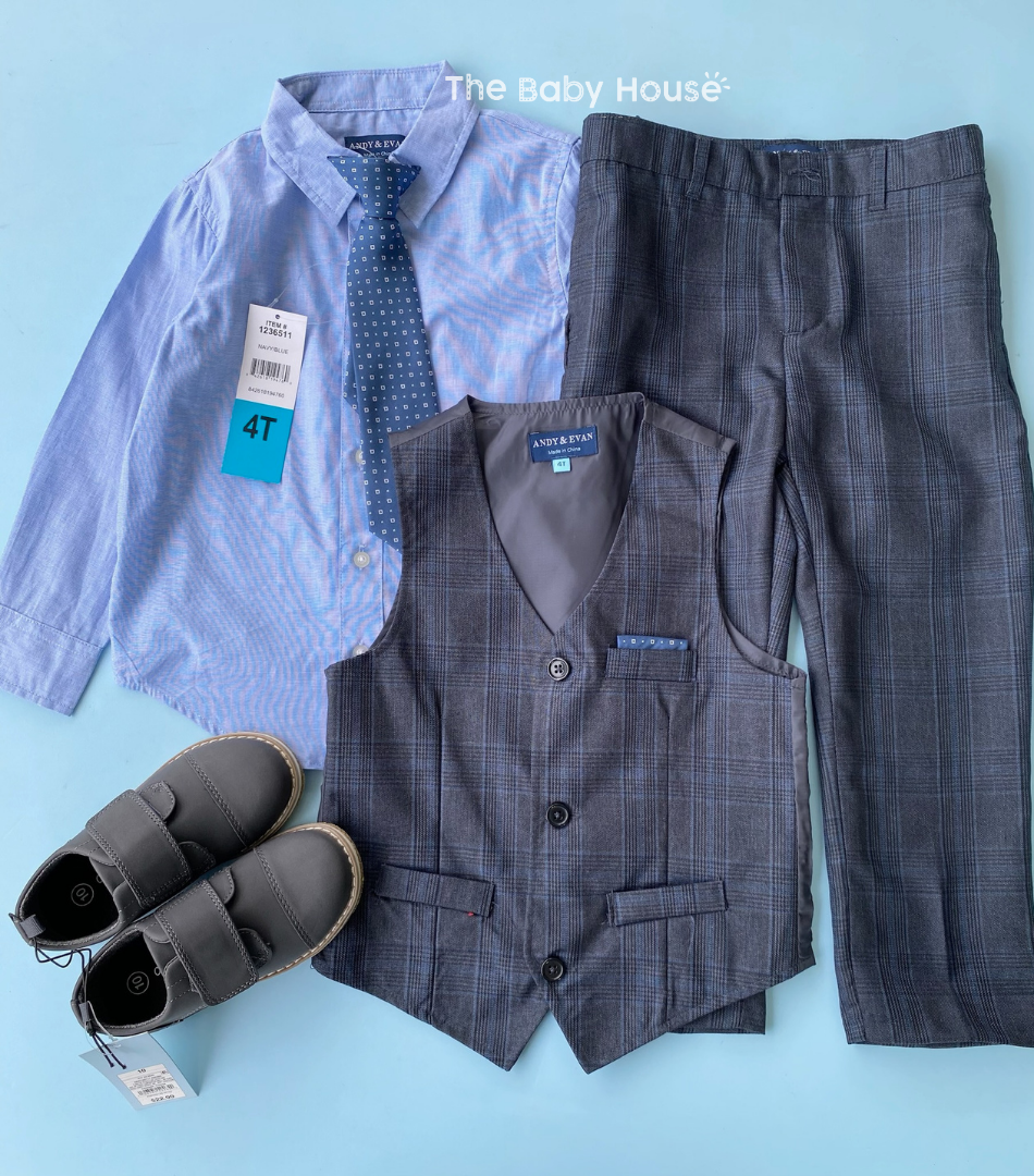 TRAJE FORMAL CHALECO Y CORBATA AZUL