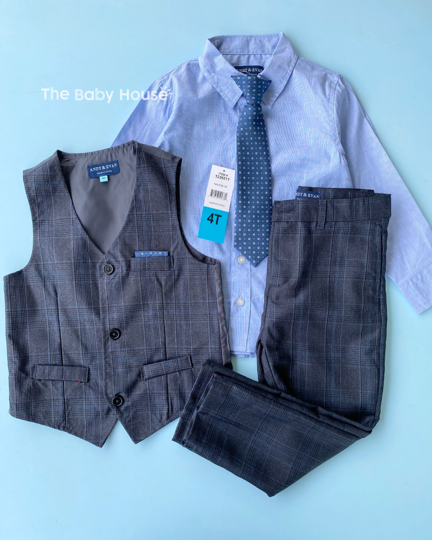 TRAJE FORMAL CHALECO Y CORBATA AZUL