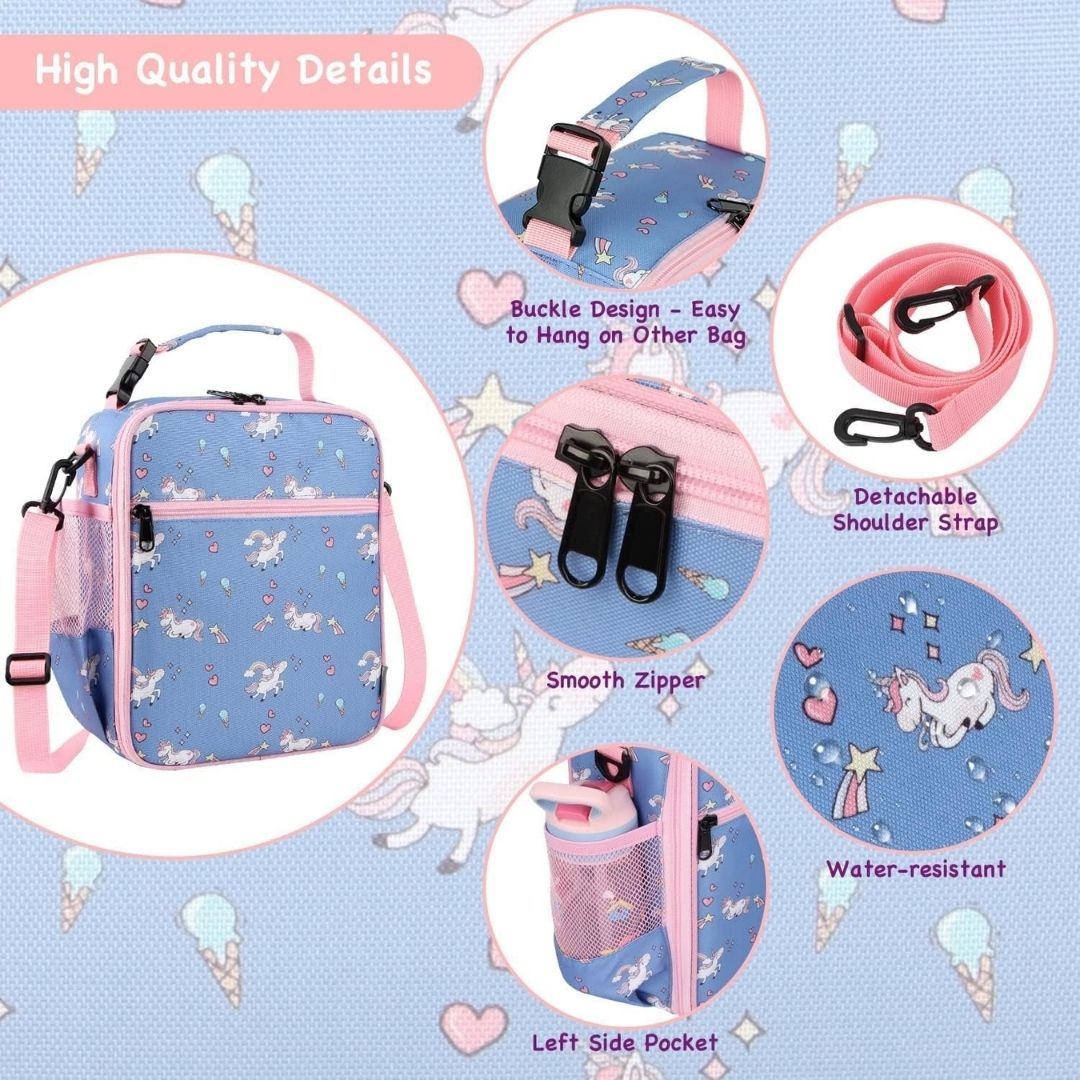 LONCHERA INSULADA UNICORNIO AZUL ROSA CAPACIDAD 6.8L MEDIDAS: 27.5x23x11.5cm