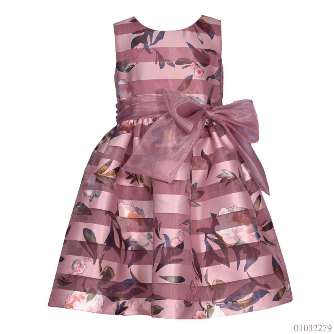 VESTIDO ELEGANTE ROSA FLOREADO CHONGO ORGANZA