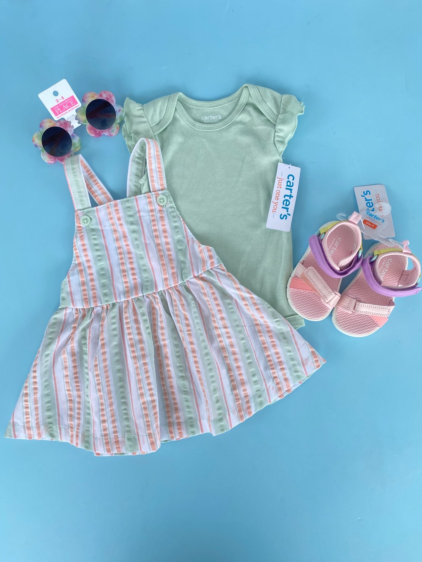 VESTIDO RAYAS VERDE Y SALMON