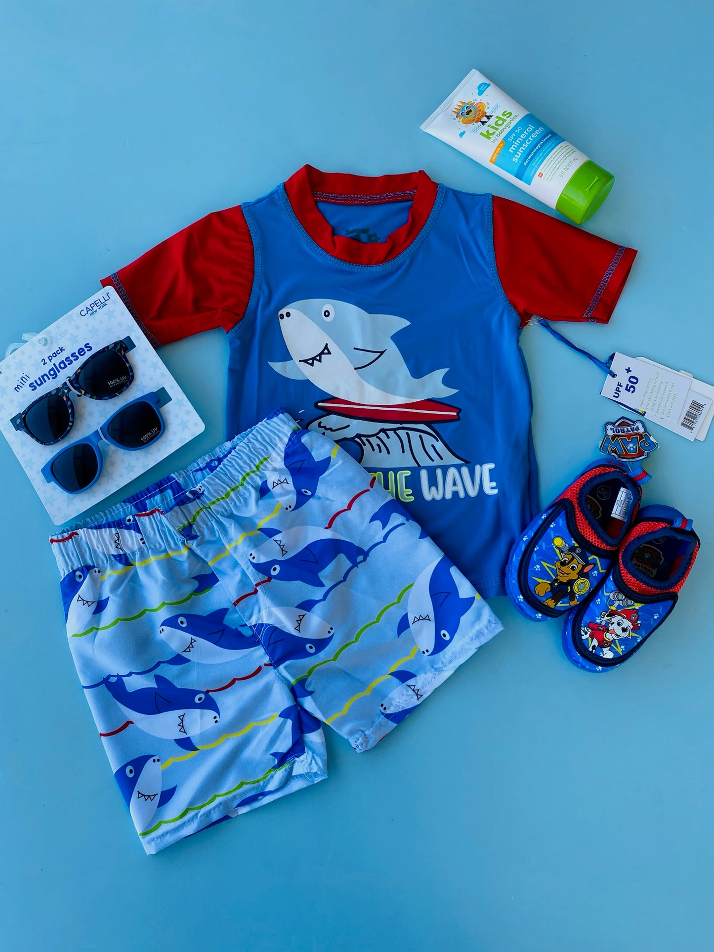 TRAJE BAÑO TIBURON SURF AZUL RIDE THE WAVE