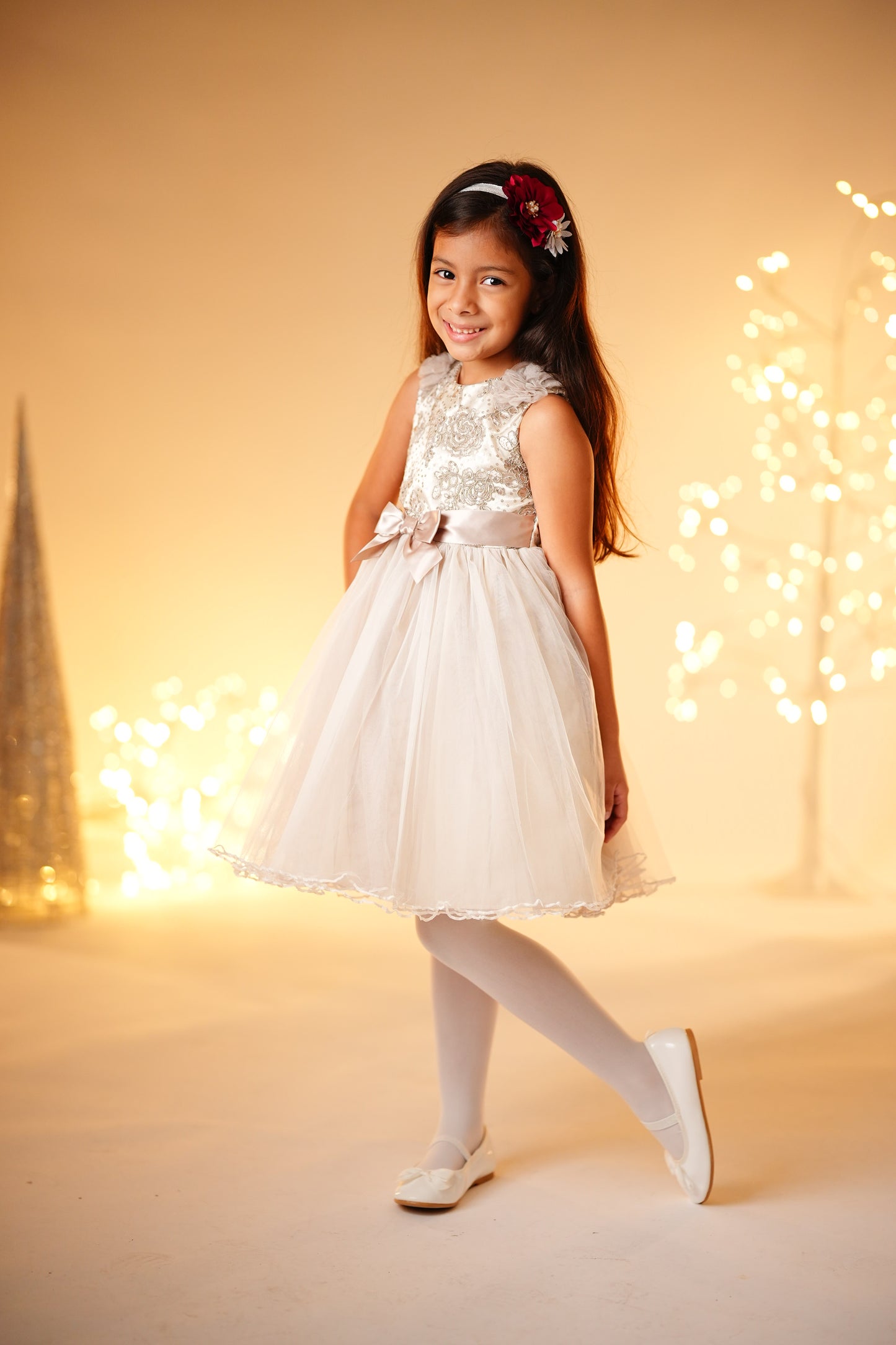 VESTIDO ELEGANTE CHONGO PLATEADO
