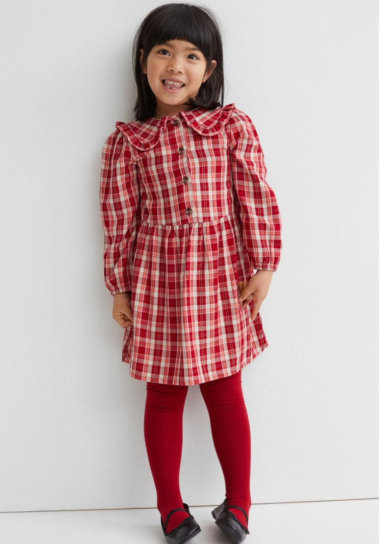 VESTIDO ROJO CUADROS Y MEDIAS
