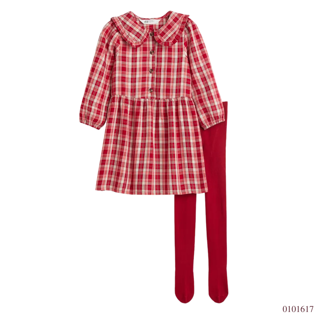 VESTIDO ROJO CUADROS Y MEDIAS