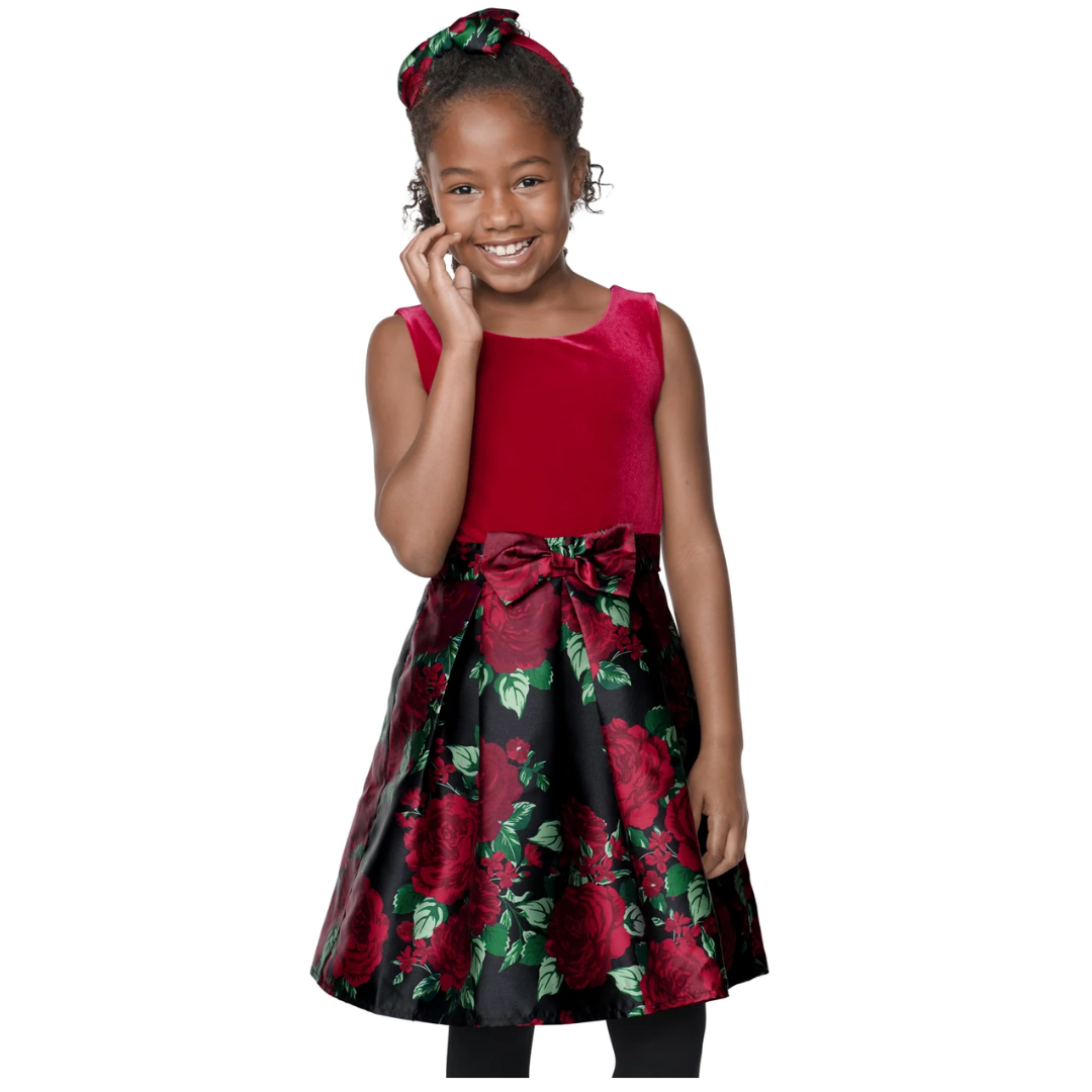 VESTIDO ROJO NEGRO FLORES