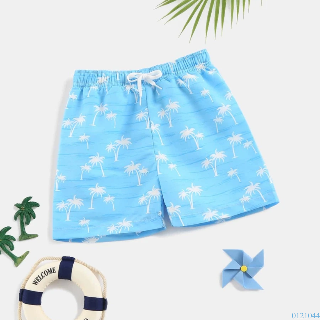 SHORT NIÑO AZUL CON PALMERAS
