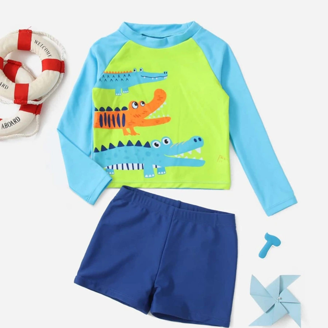 TRAJE BAÑO AZUL Y VERDE COCODRILO