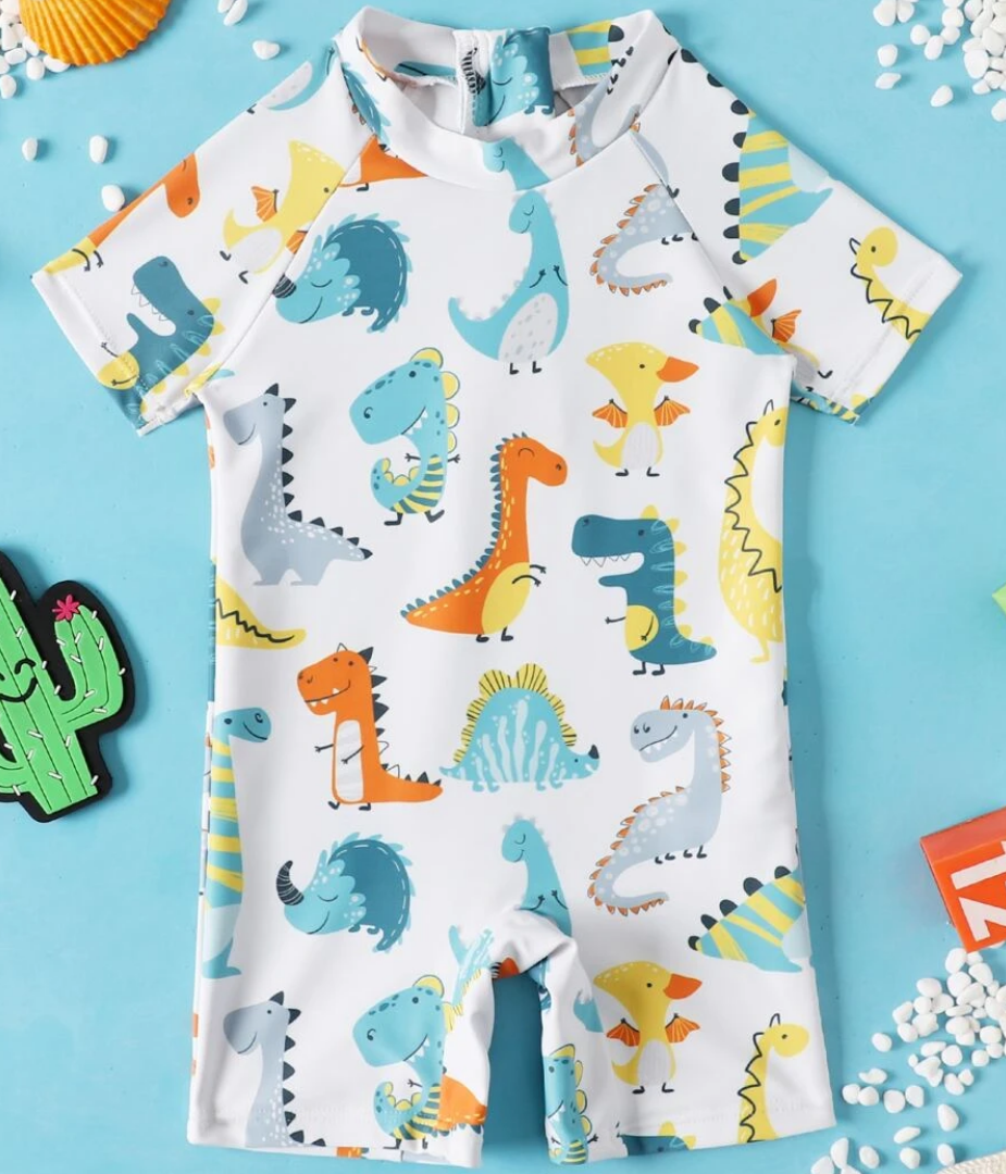 TRAJE BAÑO BLANCO CON DINOSAURIOS