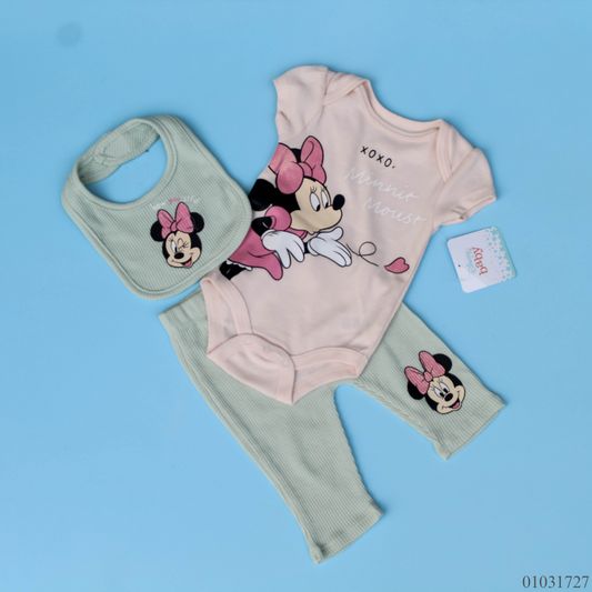 TRAJE 3 PIEZAS MINNIE CON MAMELUCO ROSA