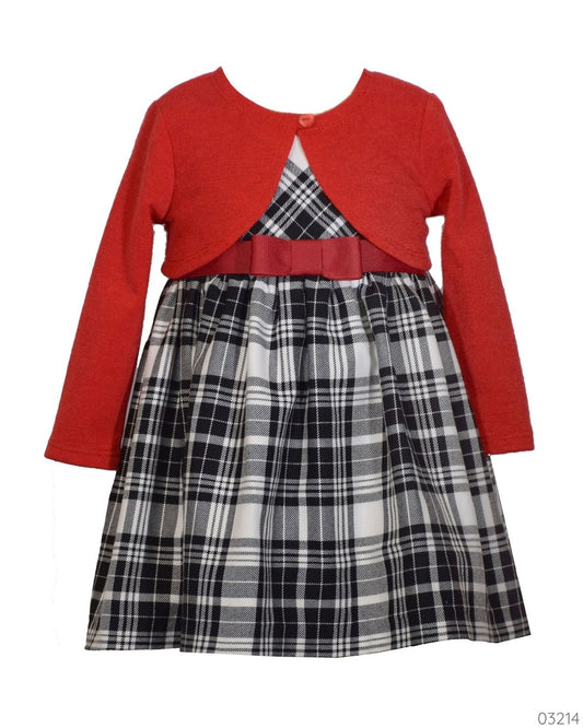 VESTIDO NEGRO CHALECO ROJO