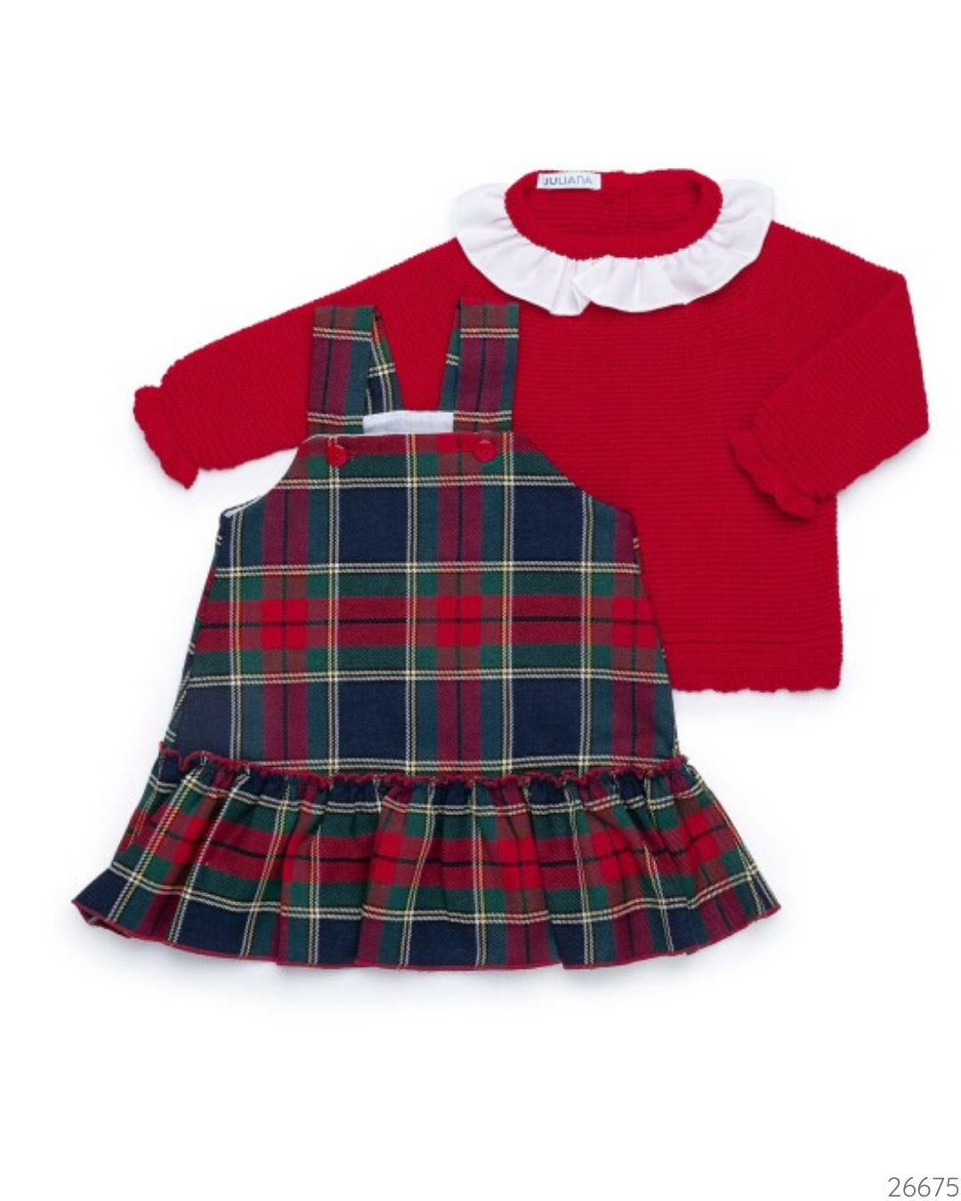 VESTIDO 2 PZS ROJO VERDE CUADROS