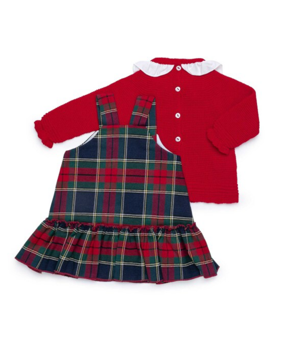 VESTIDO 2 PZS ROJO VERDE CUADROS