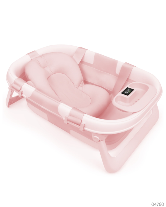 BAÑERA PLEGABLE CON TERMOMETRO ROSA