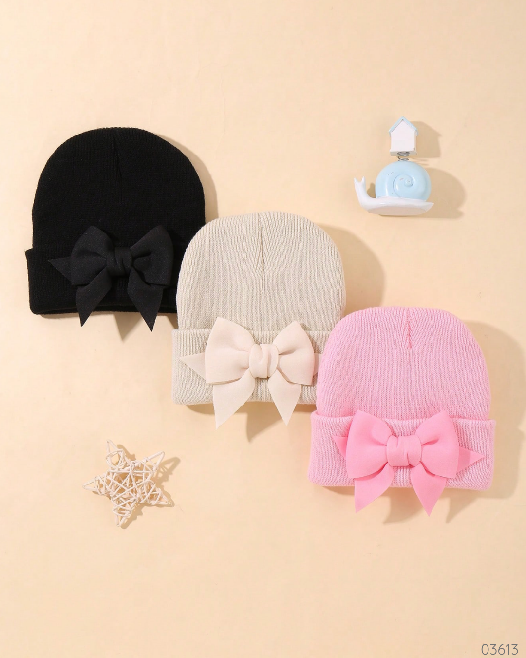 GORRO 3PZS NEGRO BEIGE ROSA CON CHONGO