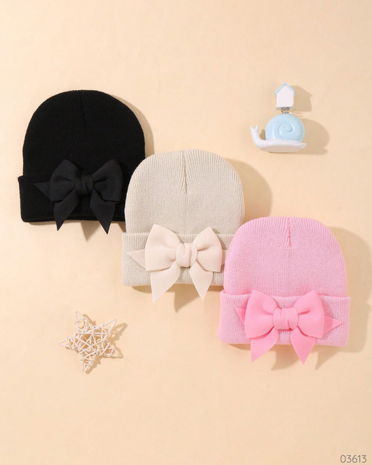 GORRO 3PZS NEGRO BEIGE ROSA CON CHONGO