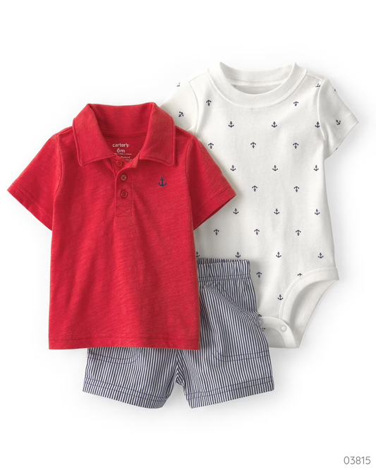 TRAJE 3 PZS CAMISA ROJA POLO