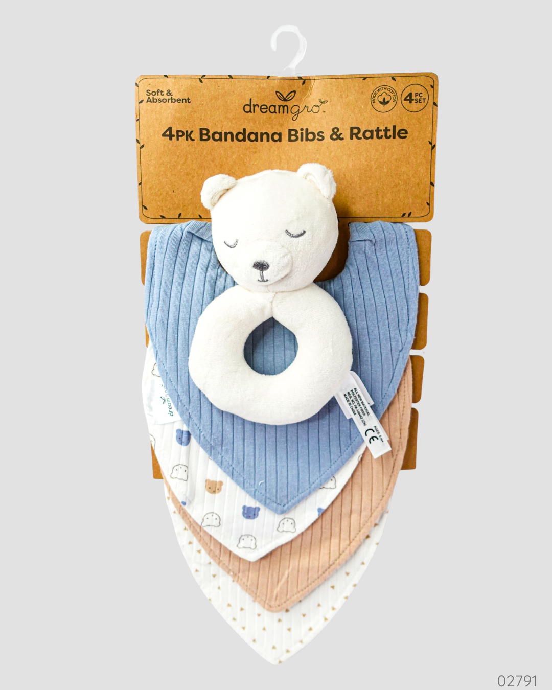 BABERO BANDANA 4 PZS CON SONAJERO AZUL
