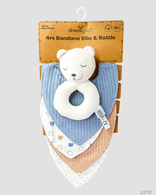 BABERO BANDANA 4 PZS CON SONAJERO AZUL