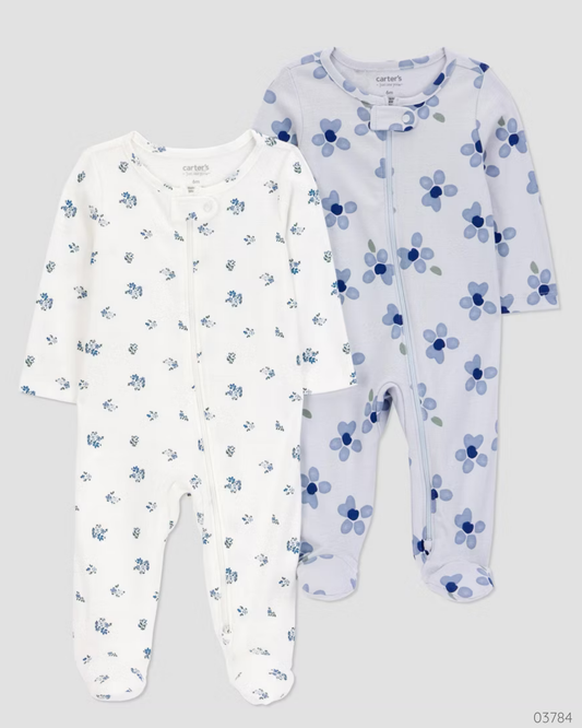 PIJAMA 2 PZS FLORES AZUL BLANCO