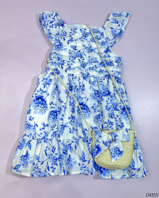 VESTIDO AZUL FLOREADO CARTERA