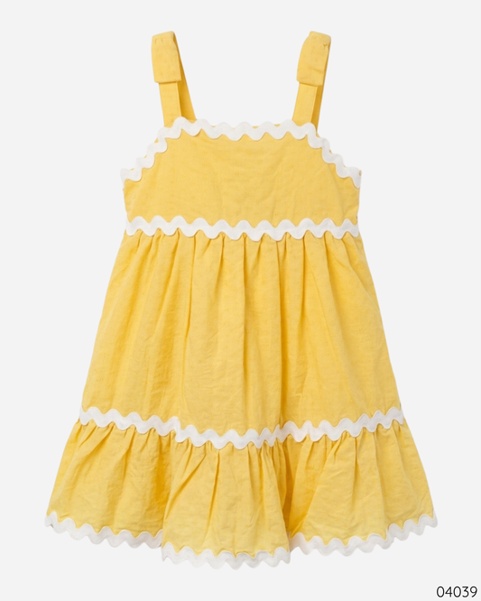 VESTIDO AMARILLO RUEDO BLANCO