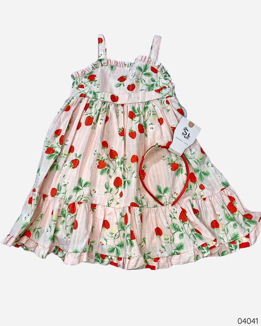 VESTIDO ROSADO FRESAS VINCHA