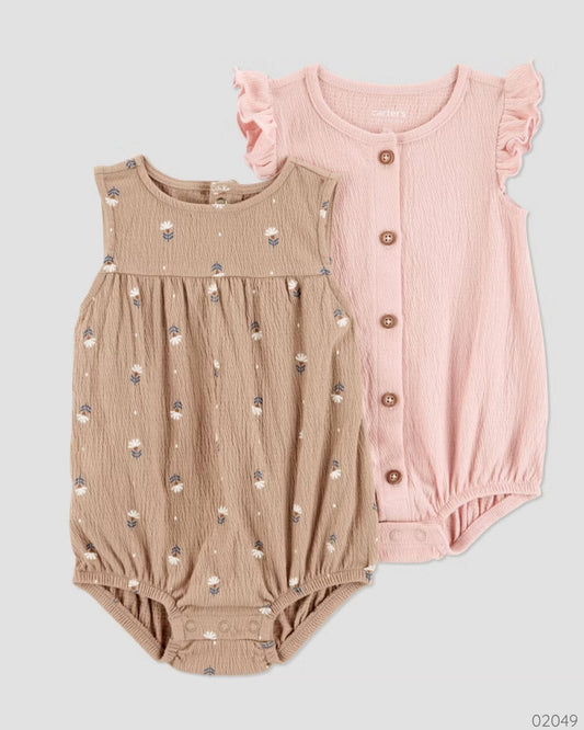 ROMPER 2PZS CAFE Y ROSADO NIÑA