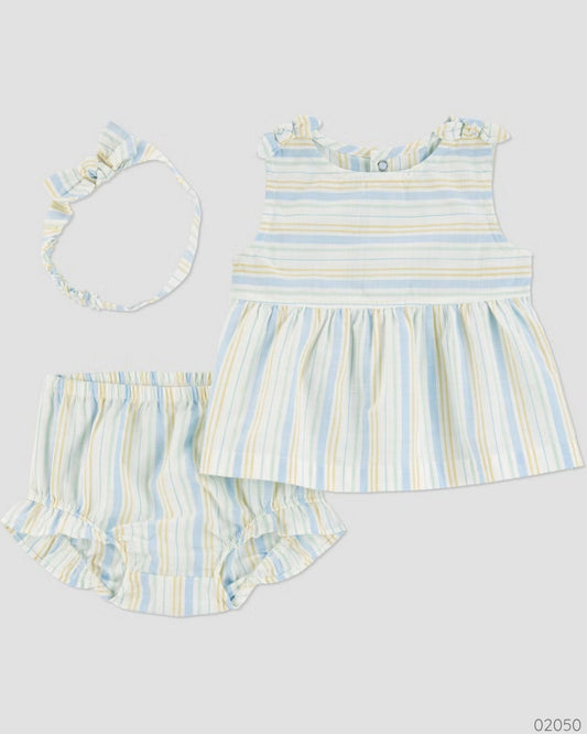 TRAJE 3 PZS AZUL VERDE RAYAS CON VINCHA