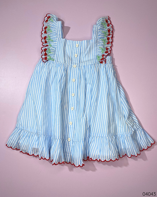 VESTIDO AZUL MANGAS CEREZAS