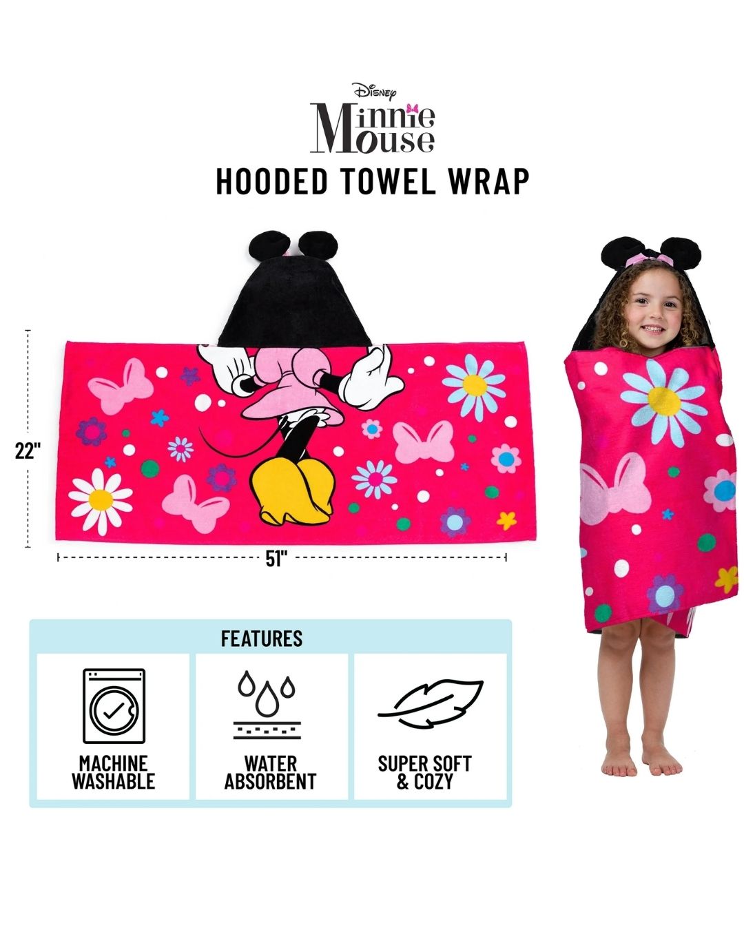 TOALLA CON CAPUCHA MINNIE MOUS