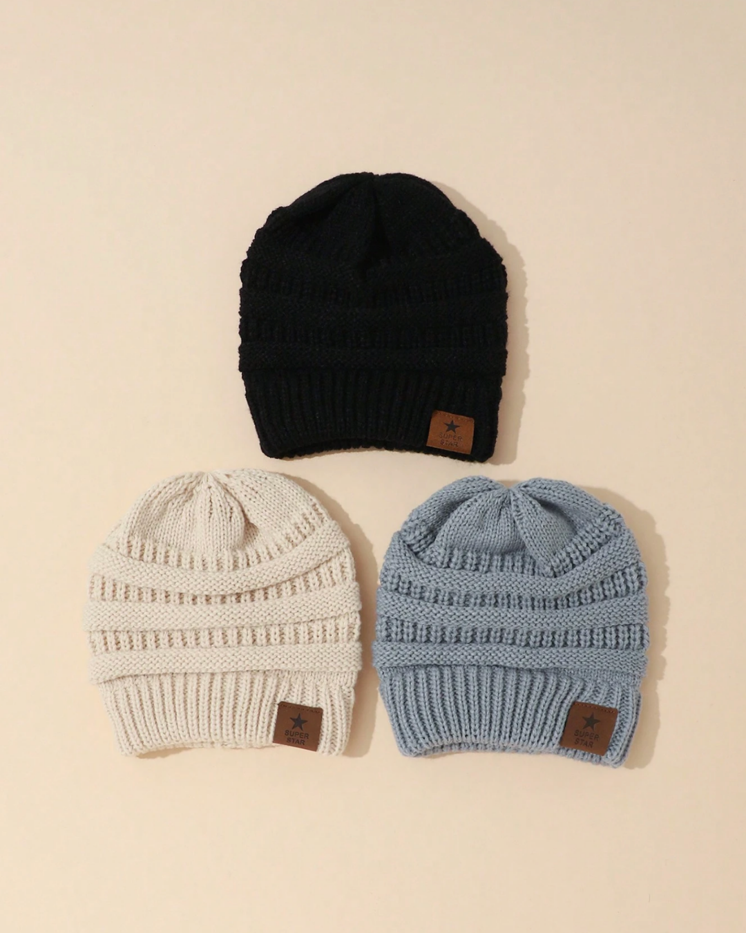 GORRO 3PZS NEGRO GRIS BEIGE